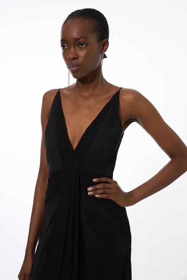 Dresses Women Karen Millen Petite Viscose Georgette Woven Maxi Dress Black