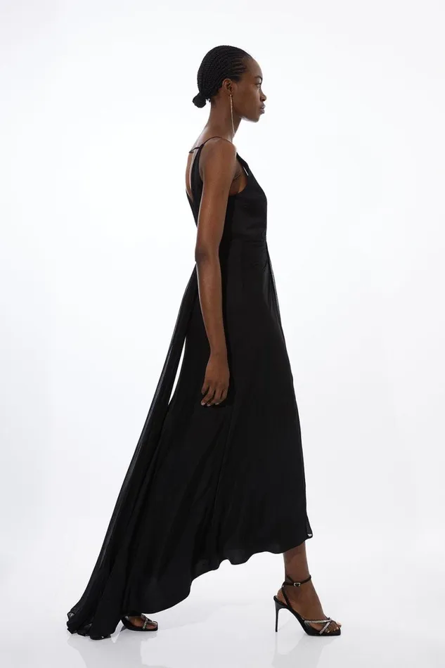 Dresses Women Karen Millen Petite Viscose Georgette Woven Maxi Dress Black