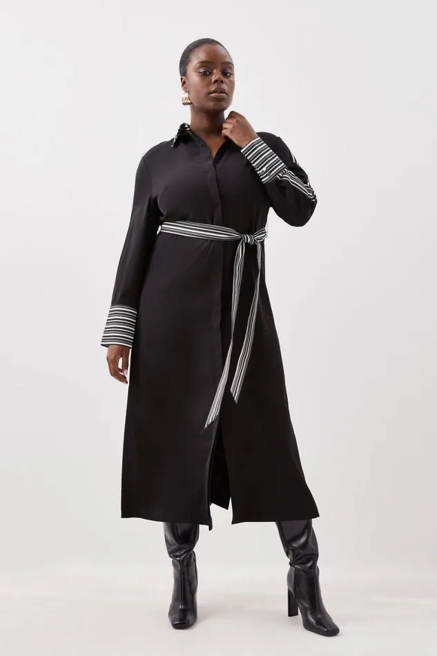 Dresses Women Karen Millen Plus Size Stripe Twill Belted Woven Midi Shirt Dress Black Dresses Women Karen Millen Plus Size Stripe Twill Belted Woven Midi Shirt Dress Black