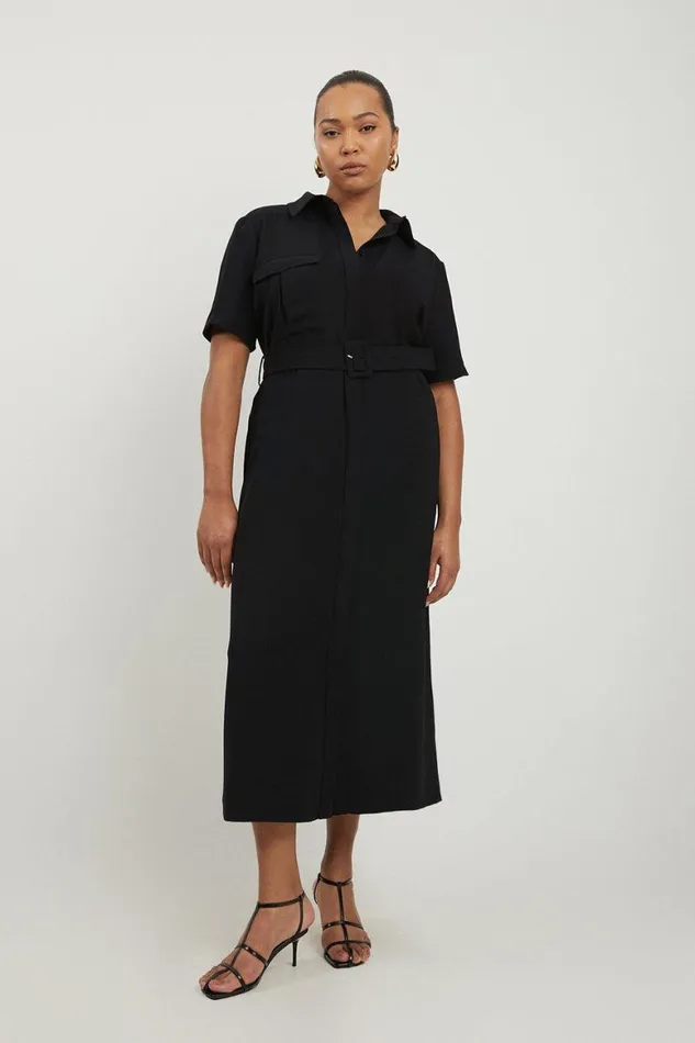 Dresses Women Karen Millen Plus Size Tailored Crepe Pocket Detail Short Sleeved Belted Midi Shirt Dress Black Dresses Women Karen Millen Plus Size Tailored Crepe Pocket Detail Short Sleeved Belted Midi Shirt Dress Black