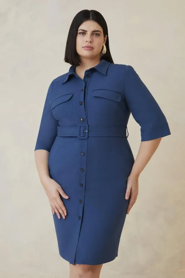 Dresses Women Karen Millen Plus Size The Founder Compact Stretch Belted Midi Dress Denimblue Dresses Women Karen Millen Plus Size The Founder Compact Stretch Belted Midi Dress Denimblue