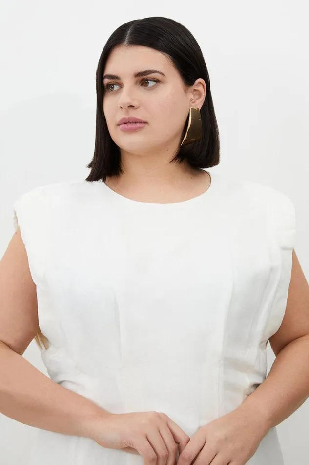 Dresses Women Karen Millen Plus Size Viscose Linen Woven Pintuck Midi Dress White