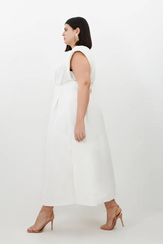 Dresses Women Karen Millen Plus Size Viscose Linen Woven Pintuck Midi Dress White