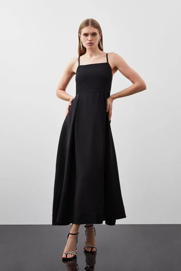Dresses Women Karen Millen Polished Viscose Tailored Full Skirt Midi Dress Black Dresses Women Karen Millen Polished Viscose Tailored Full Skirt Midi Dress Black