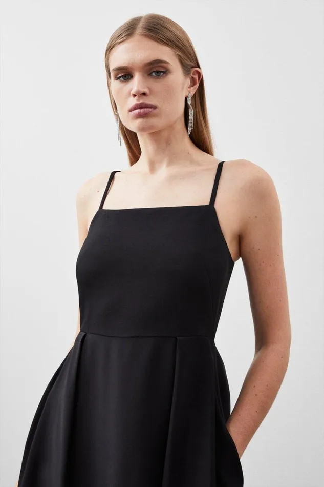 Dresses Women Karen Millen Polished Viscose Tailored Full Skirt Midi Dress Black