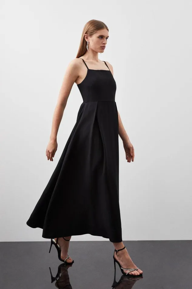 Dresses Women Karen Millen Polished Viscose Tailored Full Skirt Midi Dress Black