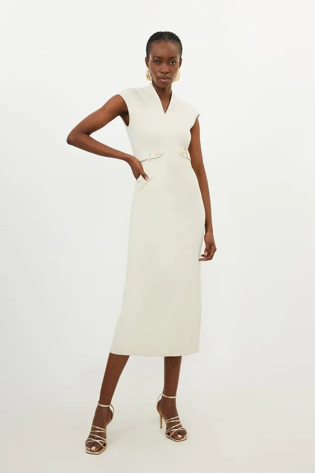 Dresses Women Karen Millen Ponte Belted Jersey Midi Dress Cream