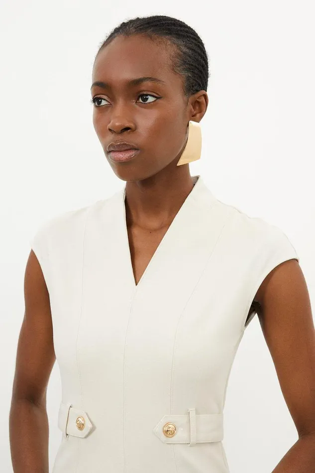 Dresses Women Karen Millen Ponte Belted Jersey Midi Dress Cream