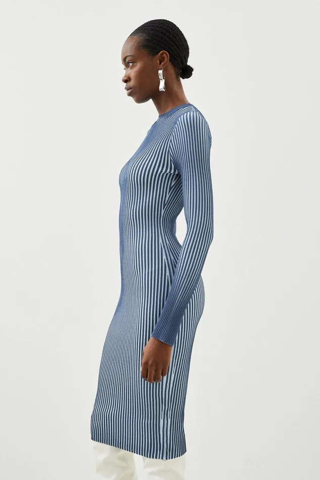 Dresses Women Karen Millen Premium Drape Contrast Stitch Knit Pencil Dress Pale Blue