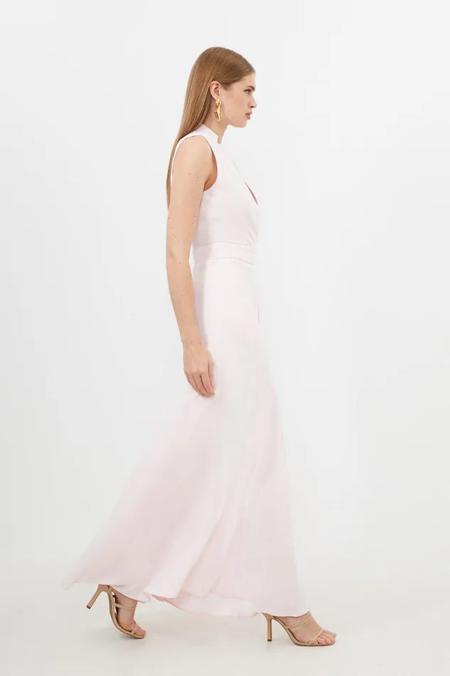 Dresses Women Karen Millen Premium Tailored Linen Notch Neck Belted Midaxi Dress Blush