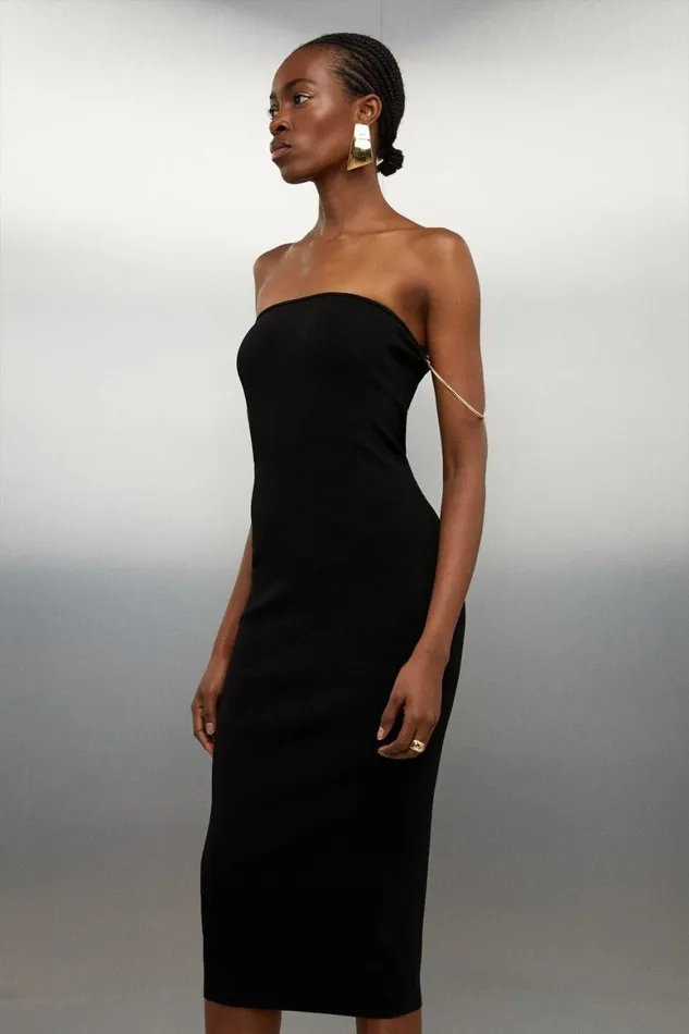 Dresses Women Karen Millen Premium Viscose Blend Body Contouring Bracelet Trim Knit Dress Black