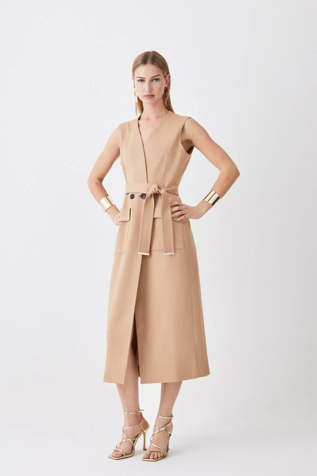 Dresses Women Karen Millen Relaxed Tailored Sleeveless Belted Blazer Midi Dress Camel Dresses Women Karen Millen Relaxed Tailored Sleeveless Belted Blazer Midi Dress Camel