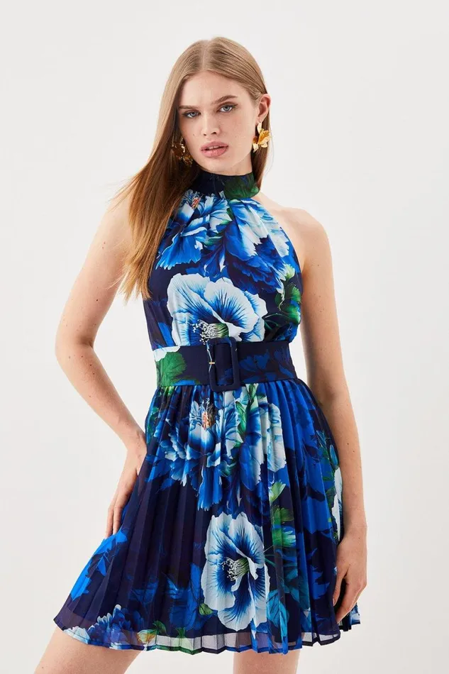 Dresses Women Karen Millen Rose Print Pleated Mini Dress Floral