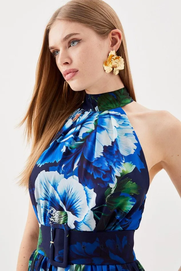 Dresses Women Karen Millen Rose Print Pleated Mini Dress Floral