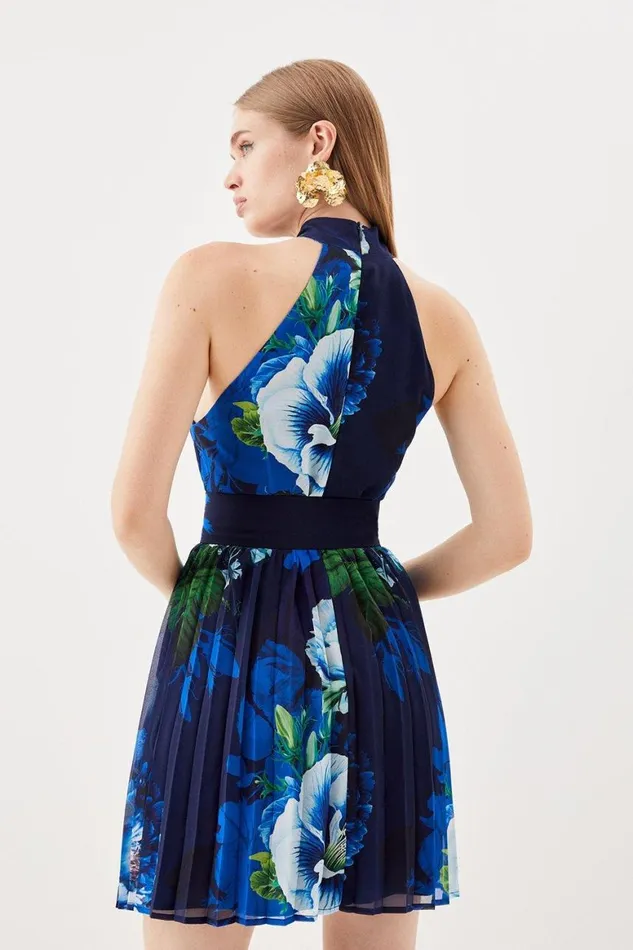 Dresses Women Karen Millen Rose Print Pleated Mini Dress Floral