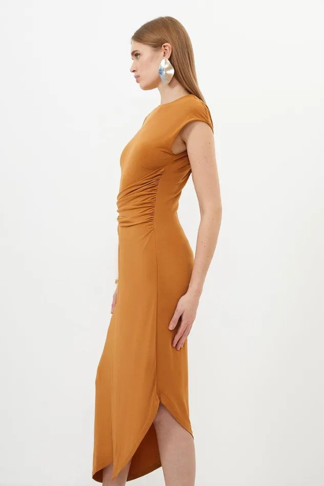 Dresses Women Karen Millen Ruched Waist Jersey Crepe Midi Dress Toffee