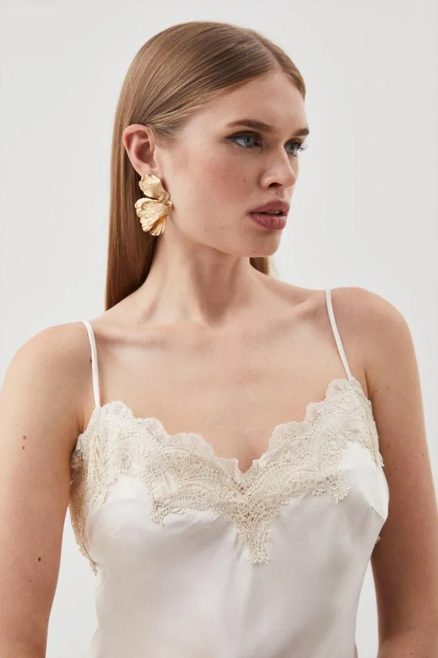 Dresses Women Karen Millen Satin Lace Woven Midaxi Dress Ivory
