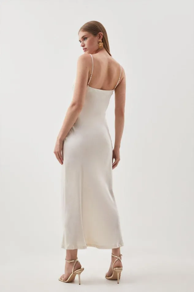 Dresses Women Karen Millen Satin Lace Woven Midaxi Dress Ivory