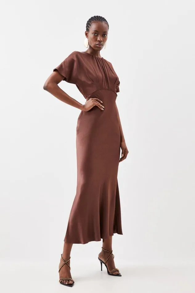 Dresses Women Karen Millen Satin Woven Crepe Maxi Dress Chocolate