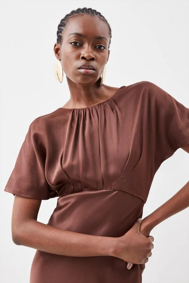 Dresses Women Karen Millen Satin Woven Crepe Maxi Dress Chocolate