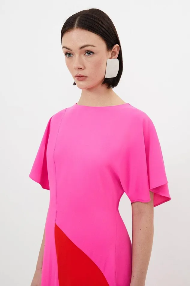 Dresses Women Karen Millen Soft Tailored Colour Block Panel Full Skirted Midi Dress Red