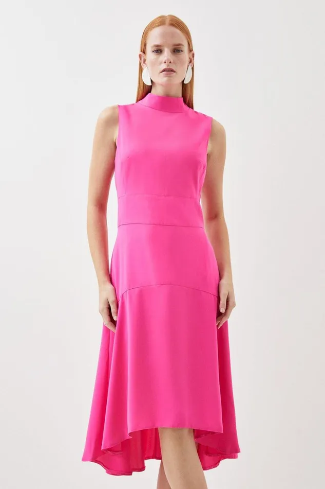 Dresses Women Karen Millen Soft Tailored High Low Midi Dress Pink