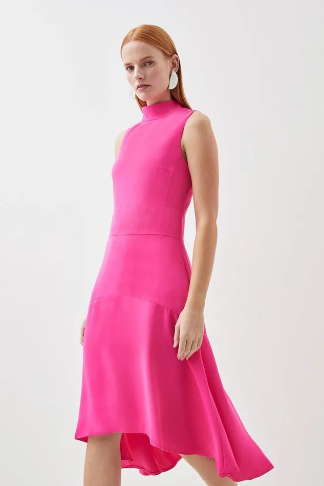 Dresses Women Karen Millen Soft Tailored High Low Midi Dress Pink