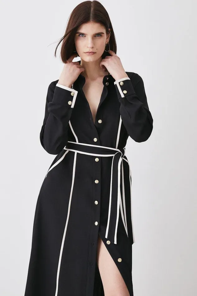 Dresses Women Karen Millen Soft Tailored Pipe Detail Sleeved Shirt Dress Black