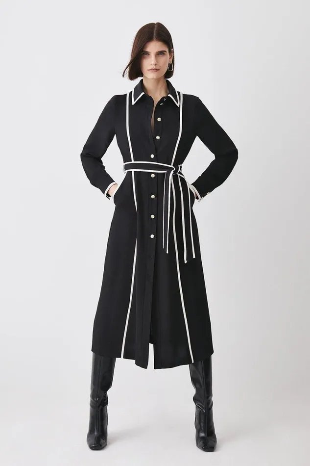 Dresses Women Karen Millen Soft Tailored Pipe Detail Sleeved Shirt Dress Black