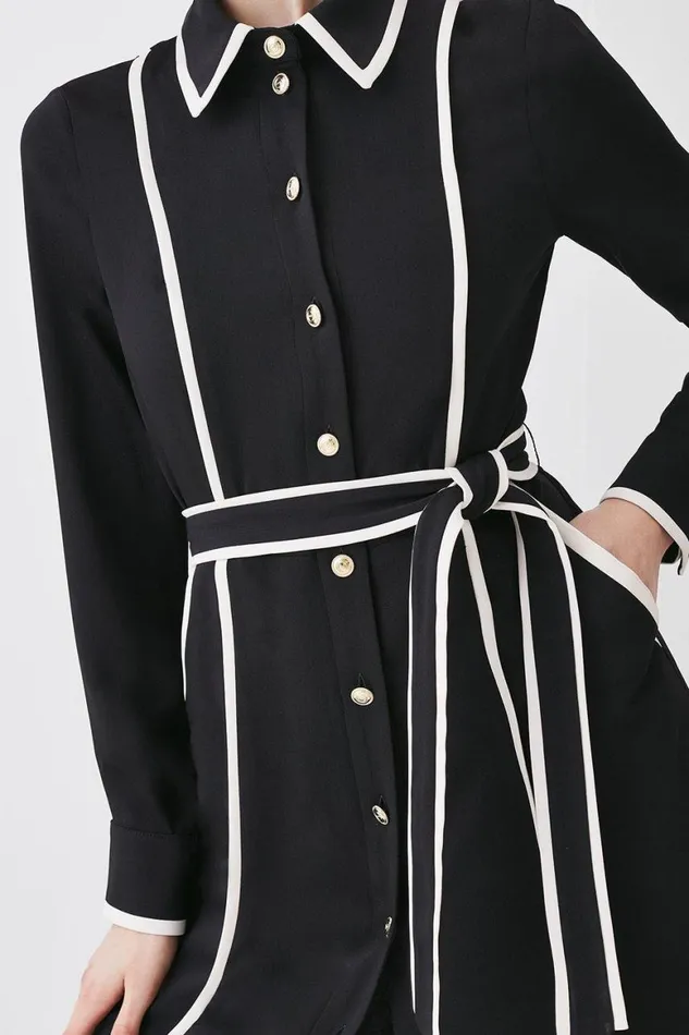 Dresses Women Karen Millen Soft Tailored Pipe Detail Sleeved Shirt Dress Black