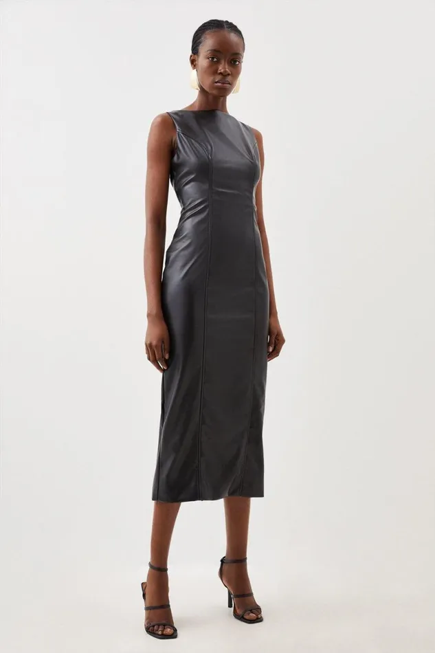 Dresses Women Karen Millen Stretch Lightweight Pu Panelled Midi Black