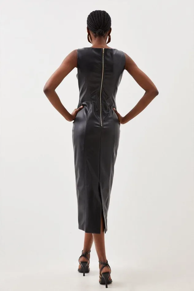 Dresses Women Karen Millen Stretch Lightweight Pu Panelled Midi Black