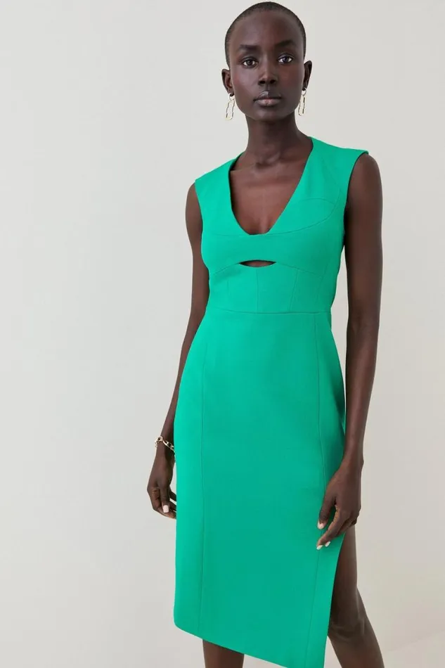 Dresses Women Karen Millen Structured Crepe Pencil Midi Dress Green
