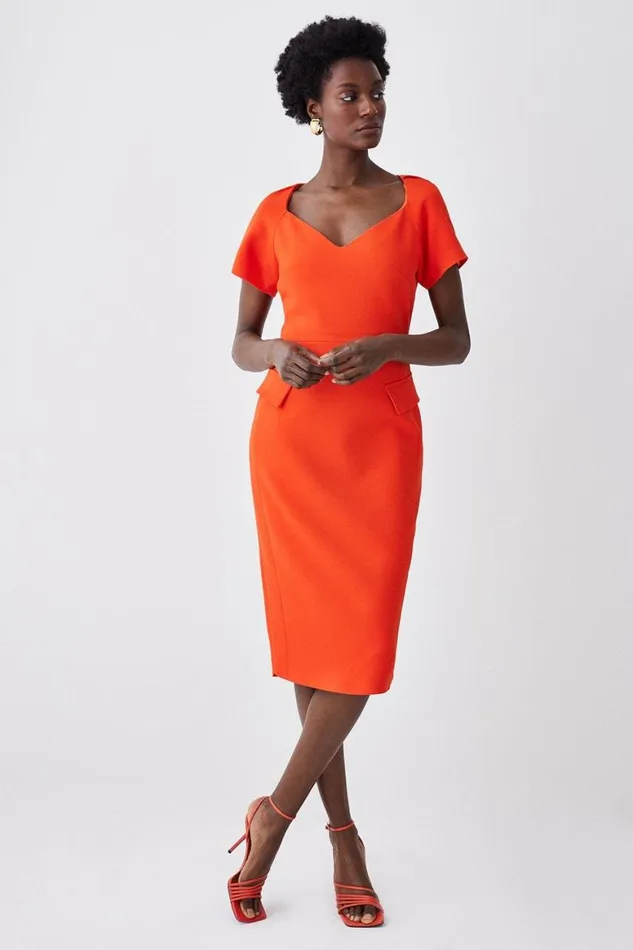 Dresses Women Karen Millen Structured Crepe Square Neck Midi Dress Orange