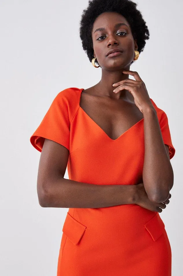 Dresses Women Karen Millen Structured Crepe Square Neck Midi Dress Orange