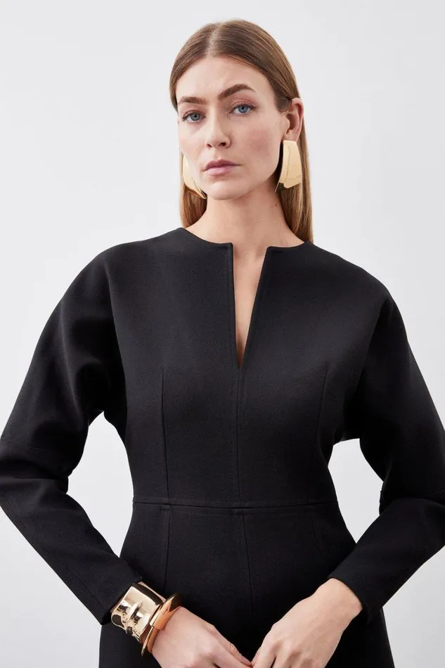 Dresses Women Karen Millen Structured Crepe Tailored Keyhole Rounded A Line Midaxi Dress Black