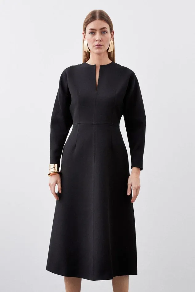 Dresses Women Karen Millen Structured Crepe Tailored Keyhole Rounded A Line Midaxi Dress Black