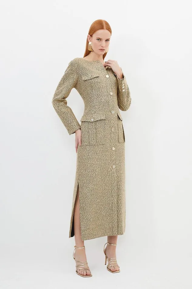 Dresses Women Karen Millen Tailored Boucle Pocket Detail Long Sleeve Midi Dress Multi Dresses Women Karen Millen Tailored Boucle Pocket Detail Long Sleeve Midi Dress Multi