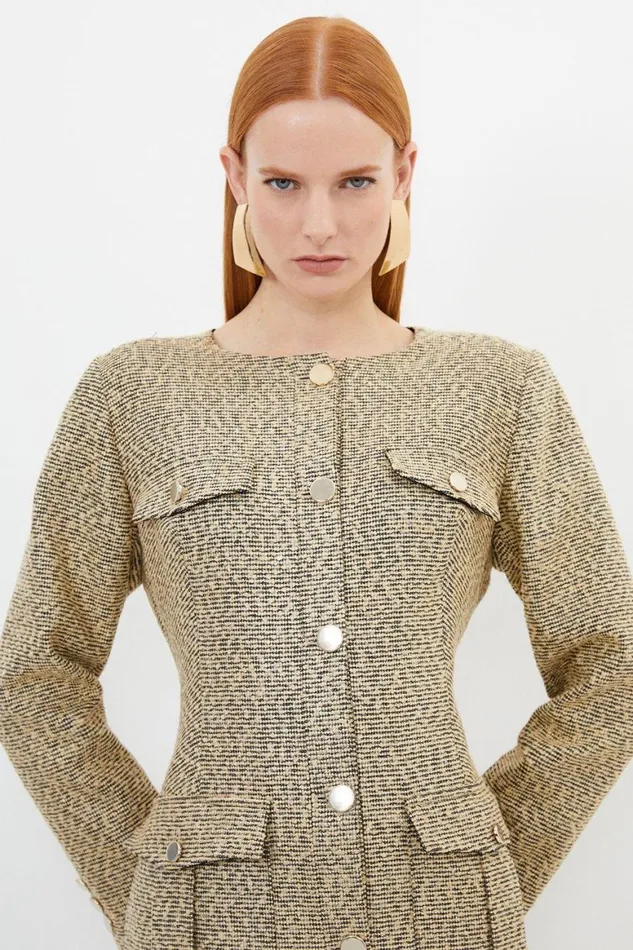 Dresses Women Karen Millen Tailored Boucle Pocket Detail Long Sleeve Midi Dress Multi