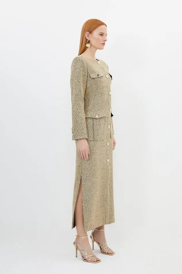 Dresses Women Karen Millen Tailored Boucle Pocket Detail Long Sleeve Midi Dress Multi