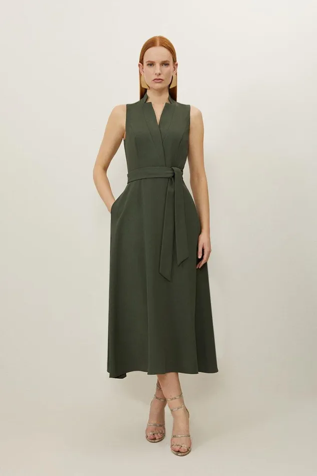 Dresses Women Karen Millen Tailored Crepe Full Skirted Maxi Dress Khaki