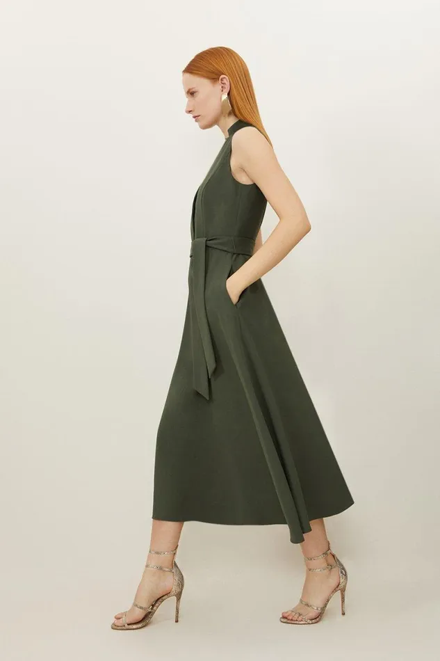 Dresses Women Karen Millen Tailored Crepe Full Skirted Maxi Dress Khaki