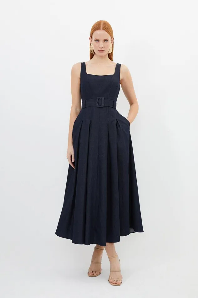 Dresses Women Karen Millen Tailored Denim Belted Full Skirted Tailored Midaxi Dress Denim Dresses Women Karen Millen Tailored Denim Belted Full Skirted Tailored Midaxi Dress Denim