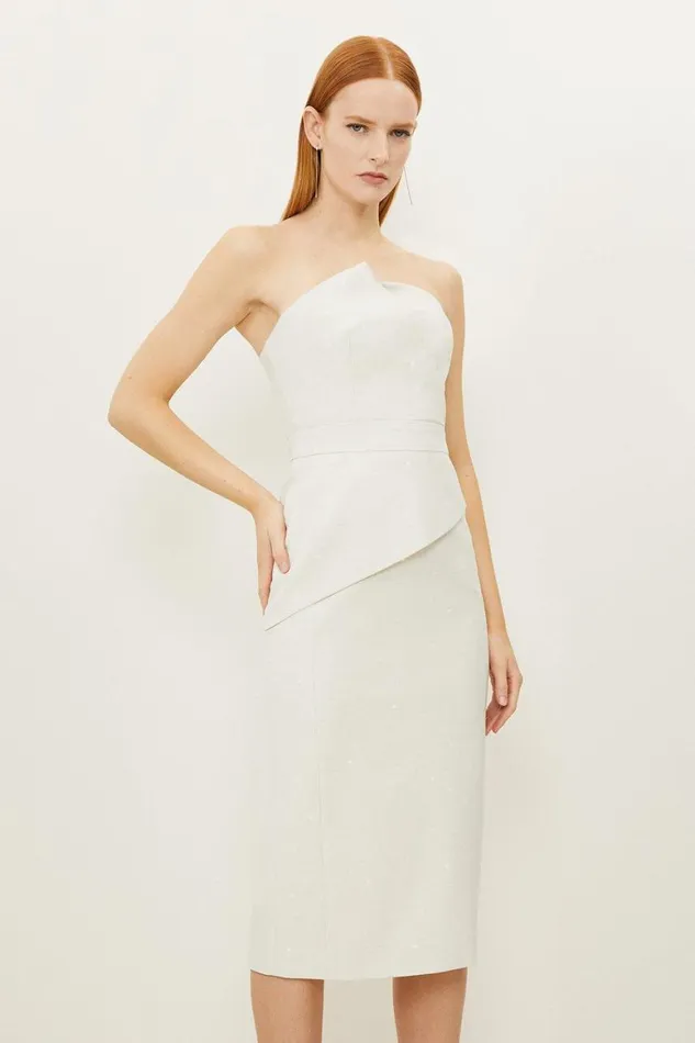 Dresses Women Karen Millen Tailored Metallic Bandeau Midi Pencil Dress Ivory