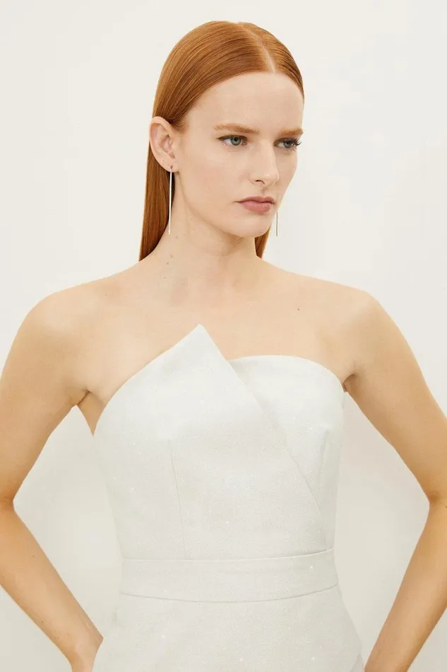 Dresses Women Karen Millen Tailored Metallic Bandeau Midi Pencil Dress Ivory