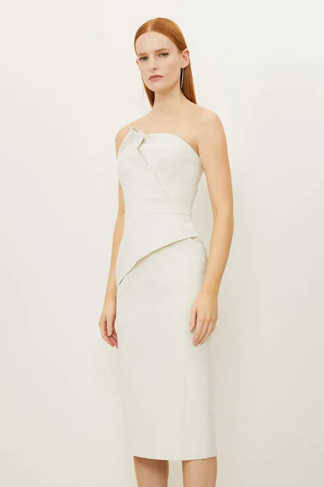 Dresses Women Karen Millen Tailored Metallic Bandeau Midi Pencil Dress Ivory