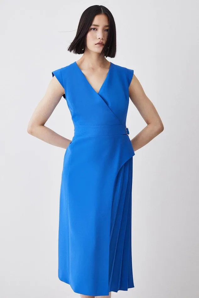 Dresses Women Karen Millen Tailored Military Pleat Midi Dress Cobalt