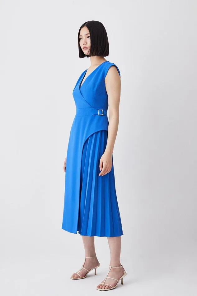 Dresses Women Karen Millen Tailored Military Pleat Midi Dress Cobalt