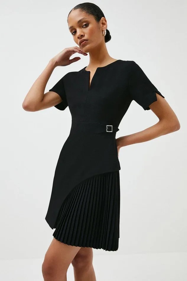 Dresses Women Karen Millen Tailored Military Pleat Short Sleeve Mini Dress Black Dresses Women Karen Millen Tailored Military Pleat Short Sleeve Mini Dress Black