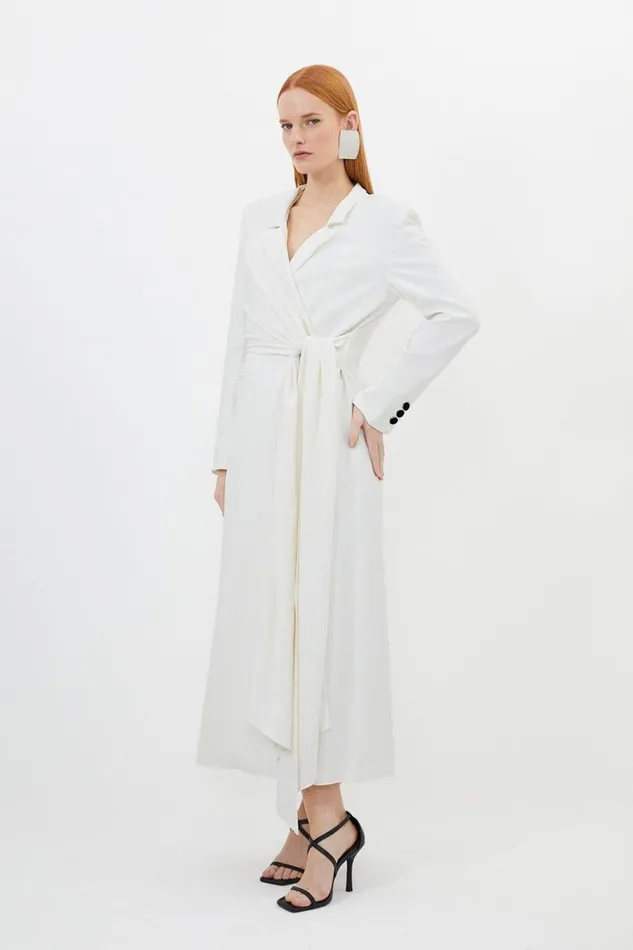 Dresses Women Karen Millen Tailored Polished Viscose Drape Maxi Dress Ivory